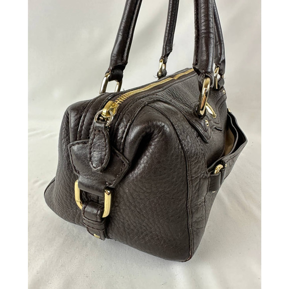 Cole Haan Barrel Satchel Purse Handbag Dark Chocolate Espresso Pebble Leather - Picture 5 of 15